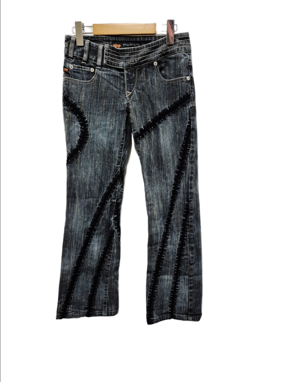 Vintage Parasuco Y2K Surya Low Rise Ergonomic Flare Jeans Crochet Denim